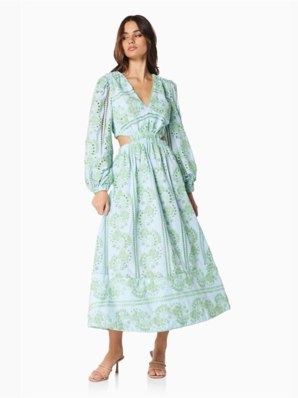 Elliatt Light Blue & Green Cutout Midi Dress